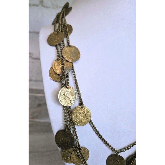 Vintage Statement Necklace Coins Medallions Multi-strand Chain Metal Layered - Picture 7 of 10